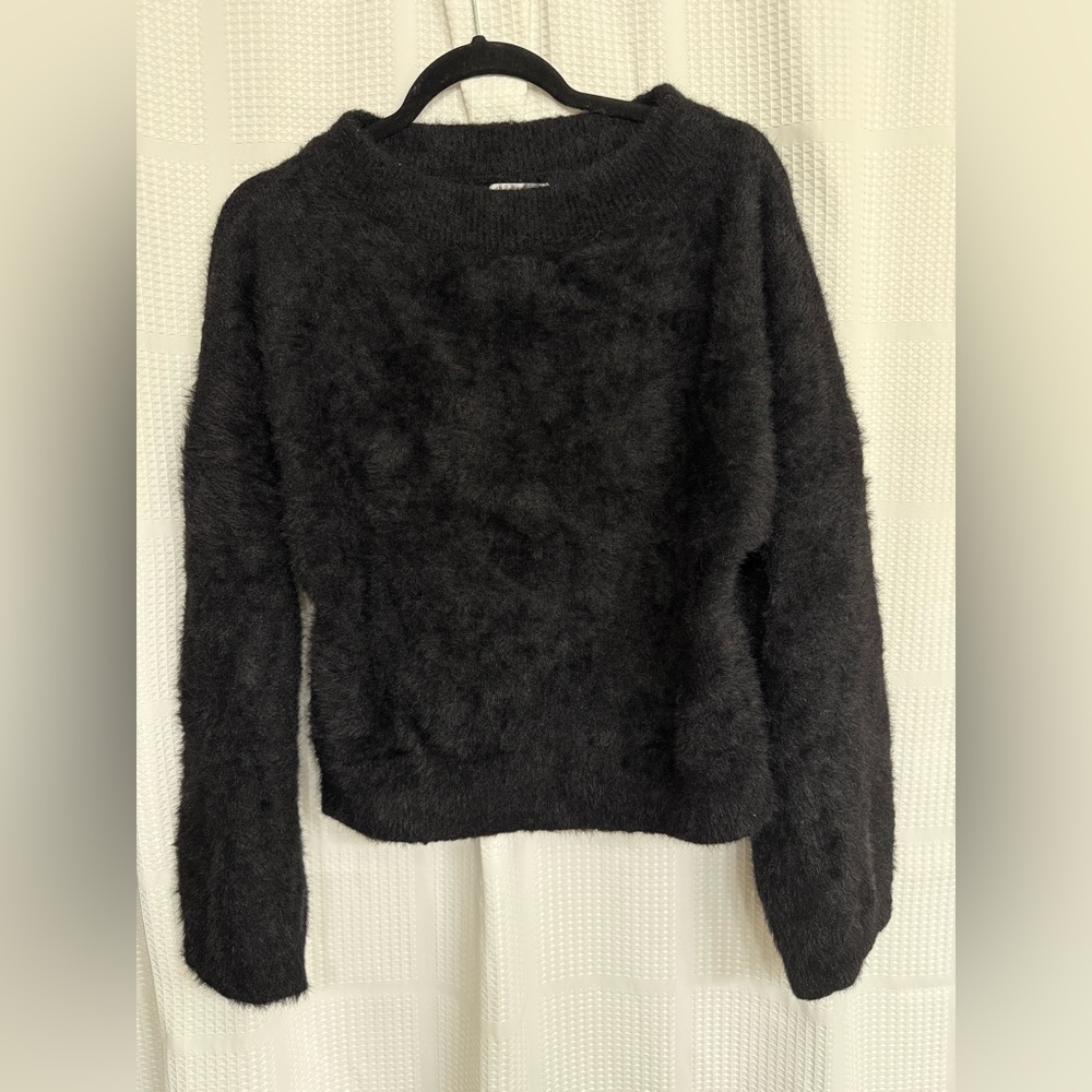 Revolve Lovers + Friends Black Fuzzy Granite Crew Neck Sweater
